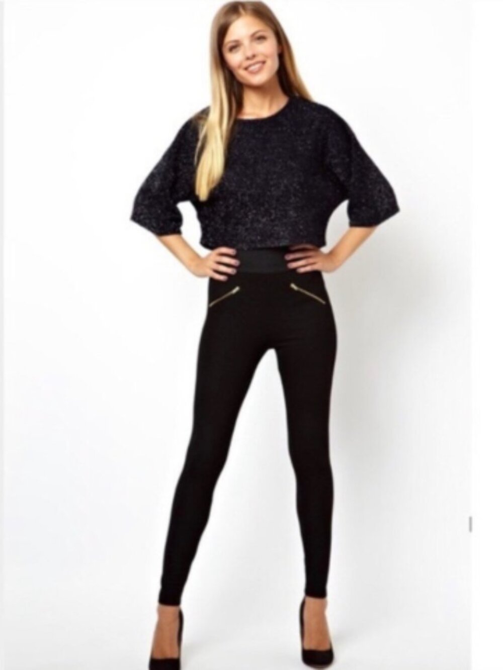 Zara gold zipper black bodycon leggings